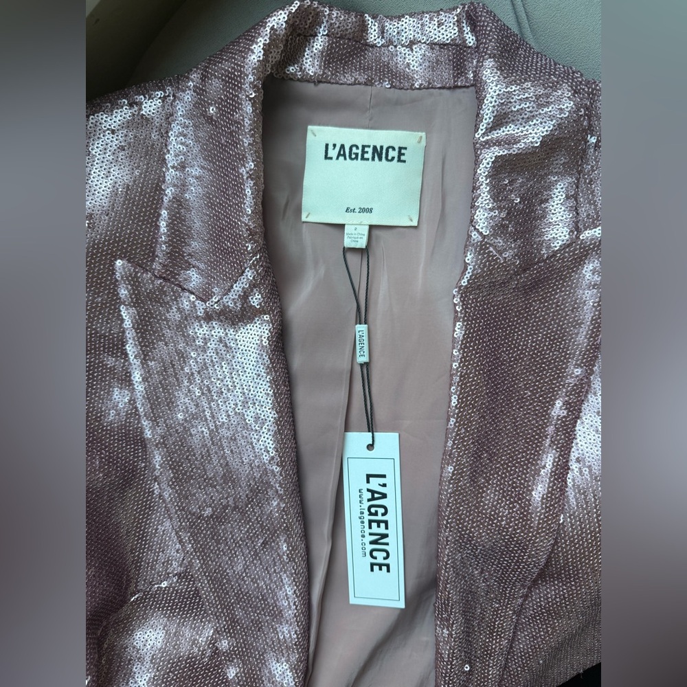 NWT L'agence Sequin Single Button PINK Blazer Jac… - image 5